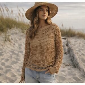 Vintage Brooks Brothers Sz S 2 Pc Brown LS Sweater Lattice Macrame Overlay